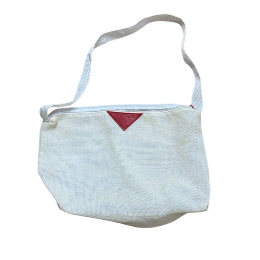 80s Vintage Mesh Gym Bag White Red Triangle Logo No Sweat